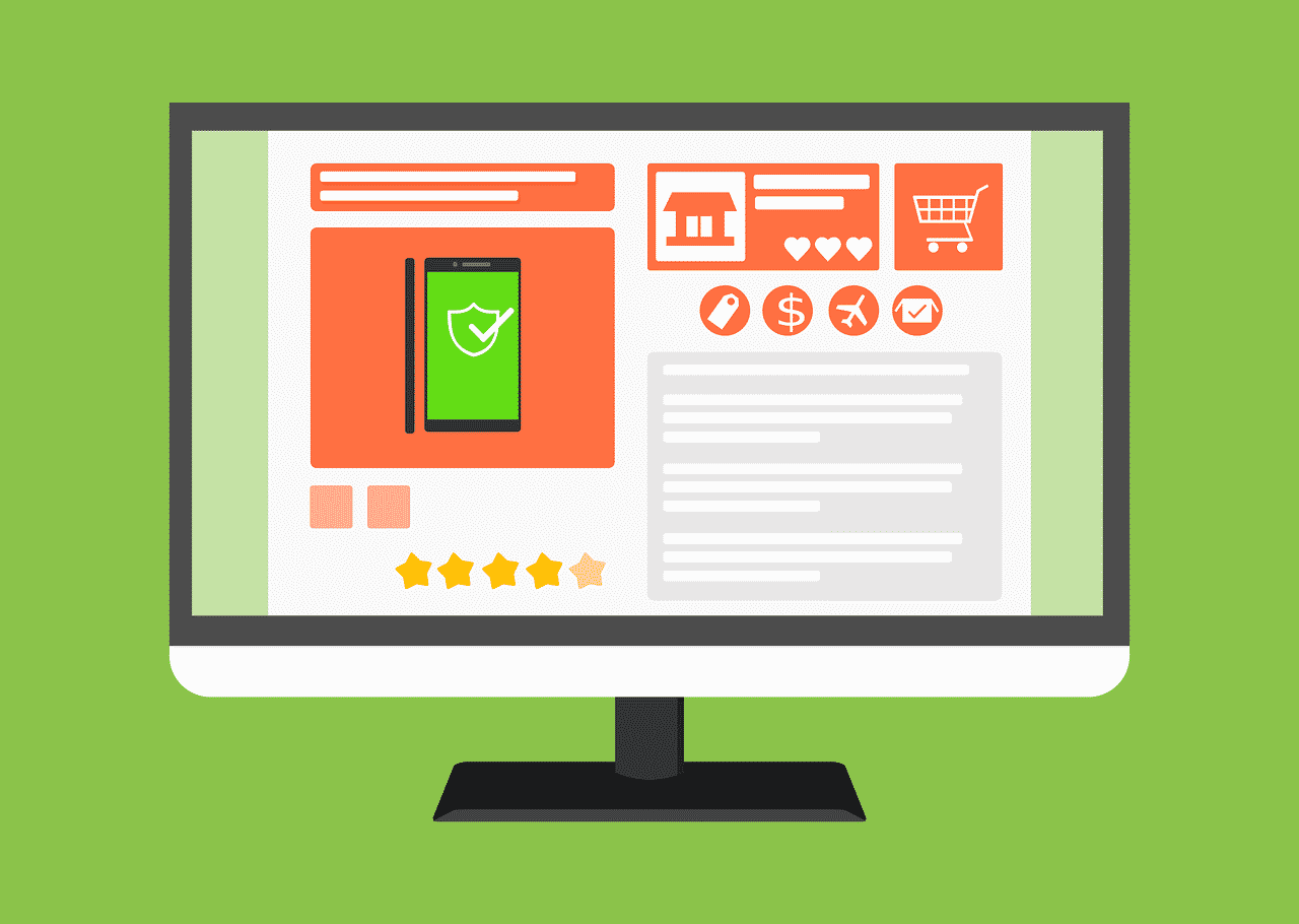 monitor with e-commerce website