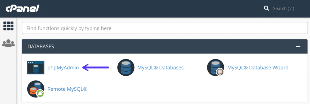 cpanel phpmyadmin databases