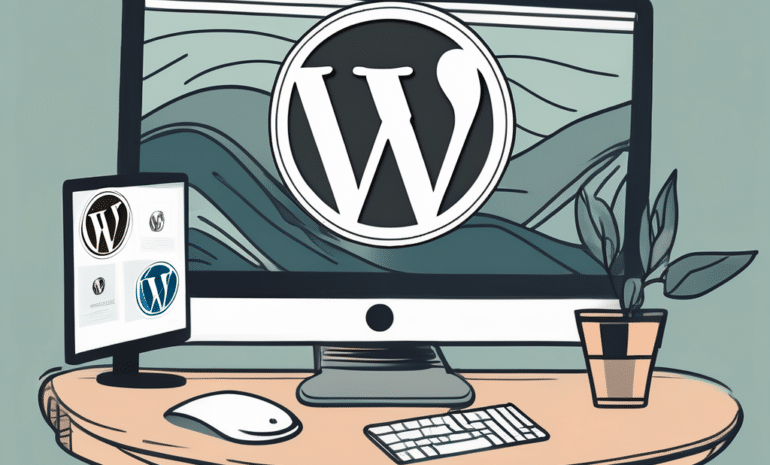 A wordpress logo being moved from one computer monitor to another