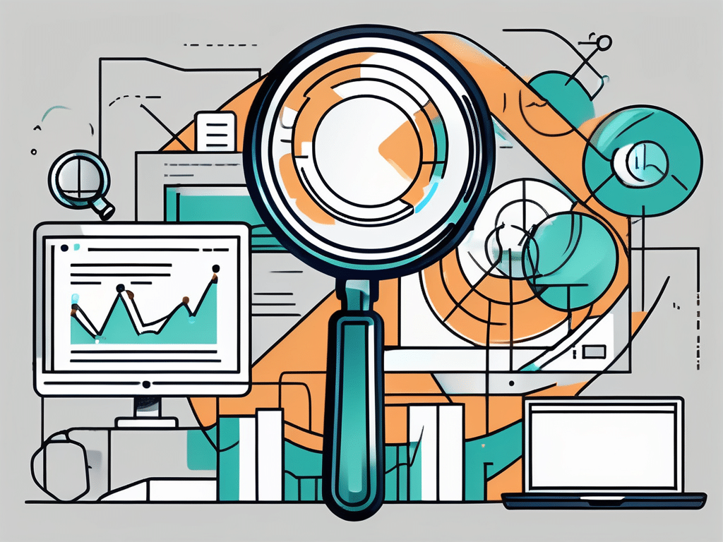 A magnifying glass hovering over a stylized