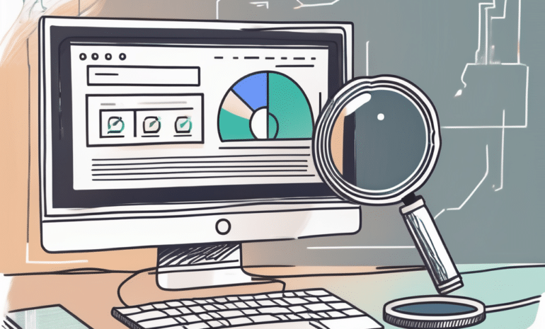 A magnifying glass hovering over a computer screen displaying a web page