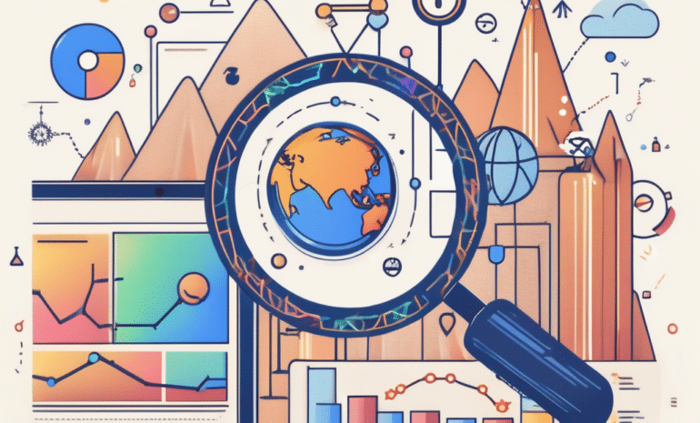 A magnifying glass hovering over a google search bar