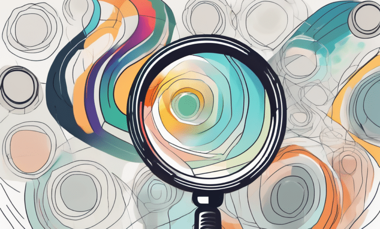 A magnifying glass hovering over a selection of colorful