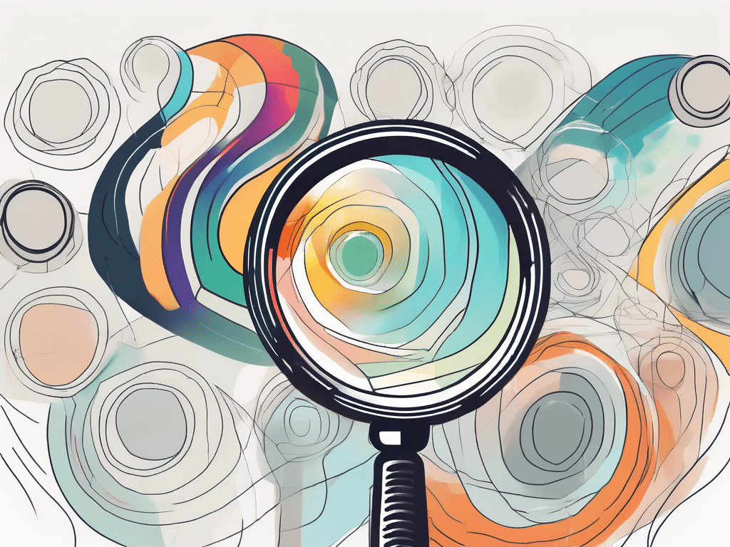 A magnifying glass hovering over a selection of colorful