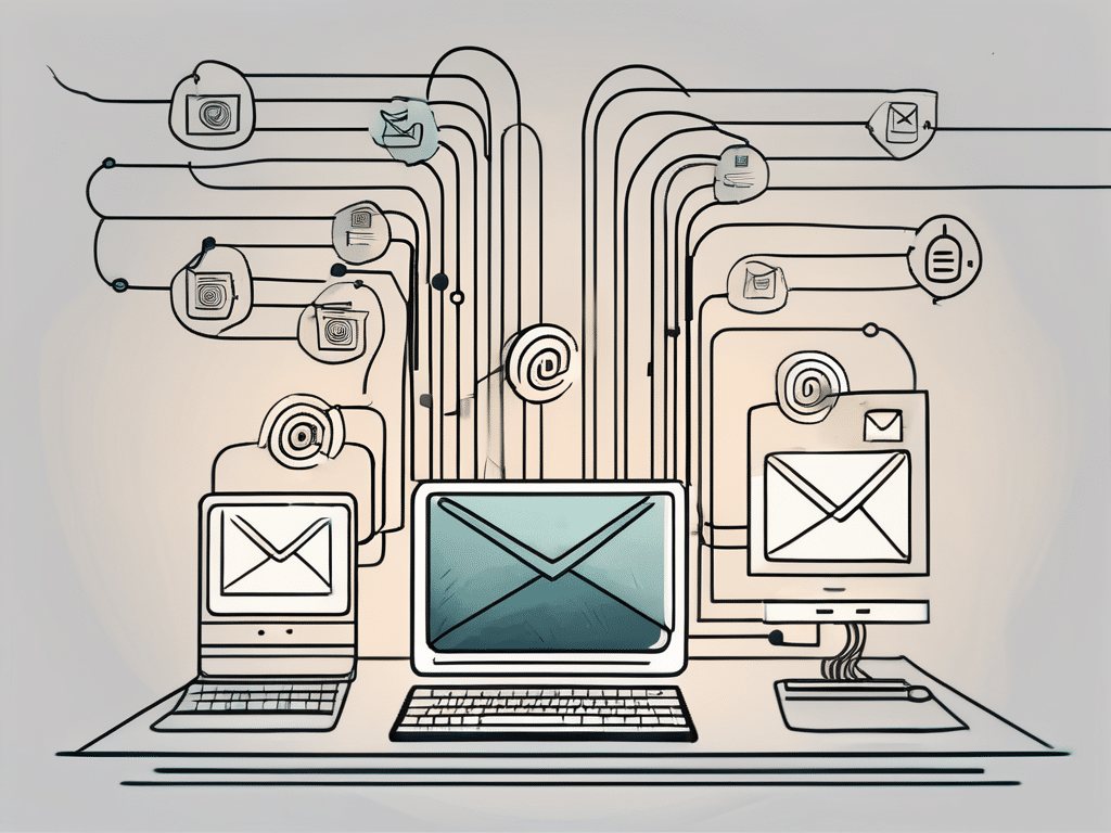 A computer server connected to various email icons