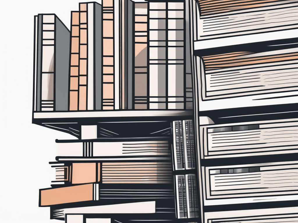 A stack of books next to a computer server