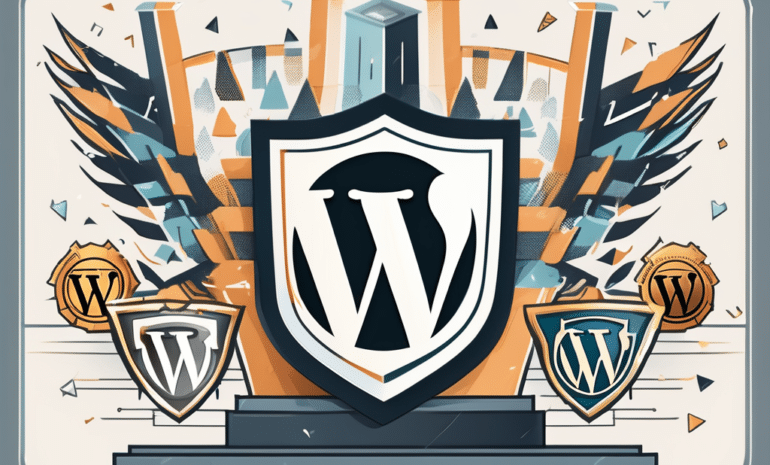 A triumphant wordpress logo on a championship podium