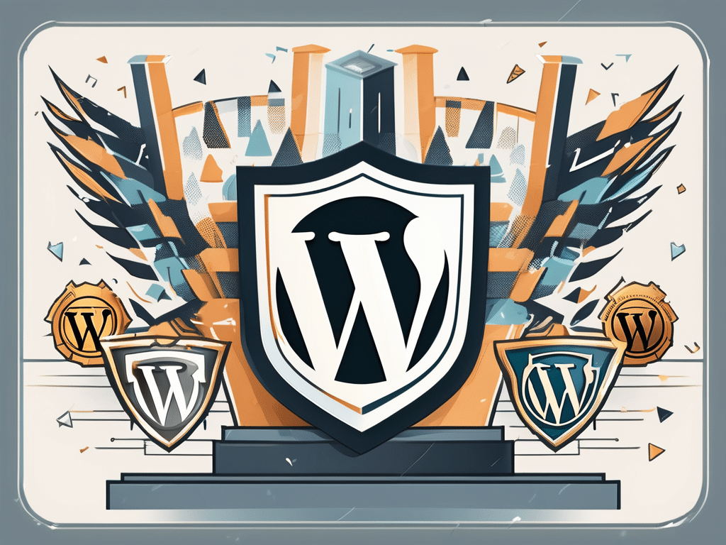 A triumphant wordpress logo on a championship podium
