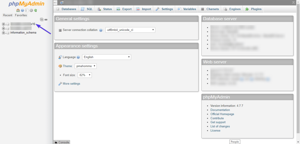 phpmyadmin database table 1