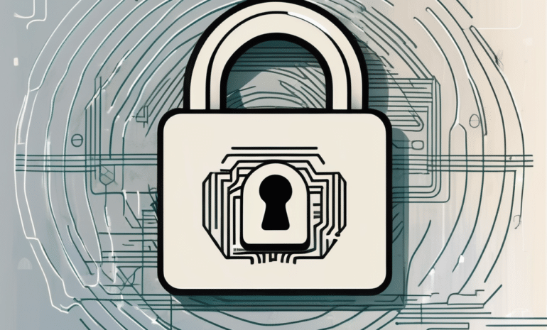 A locked padlock symbol overlaying a digital representation of a credit card