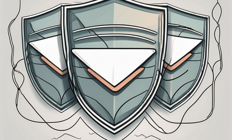 A shield blocking a group of malicious emails