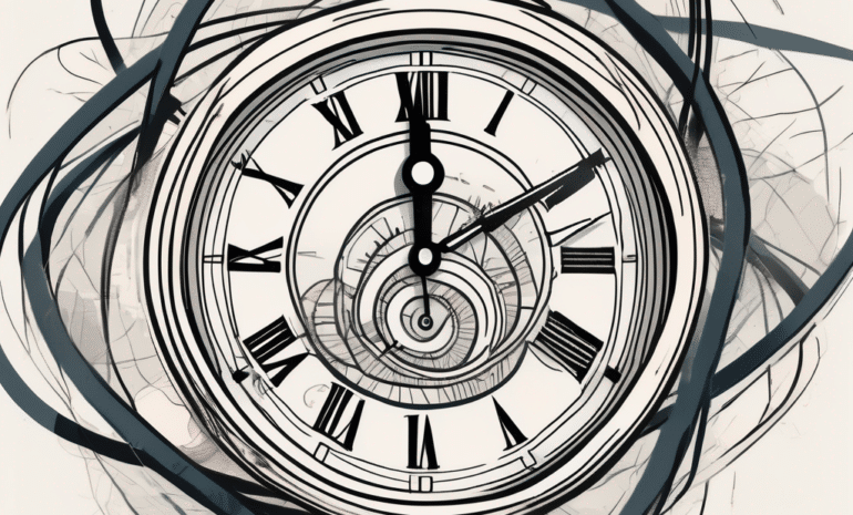 A ticking clock intertwined with a stylized internet domain