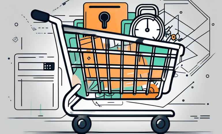 A shopping cart filled with different elements like a secure lock