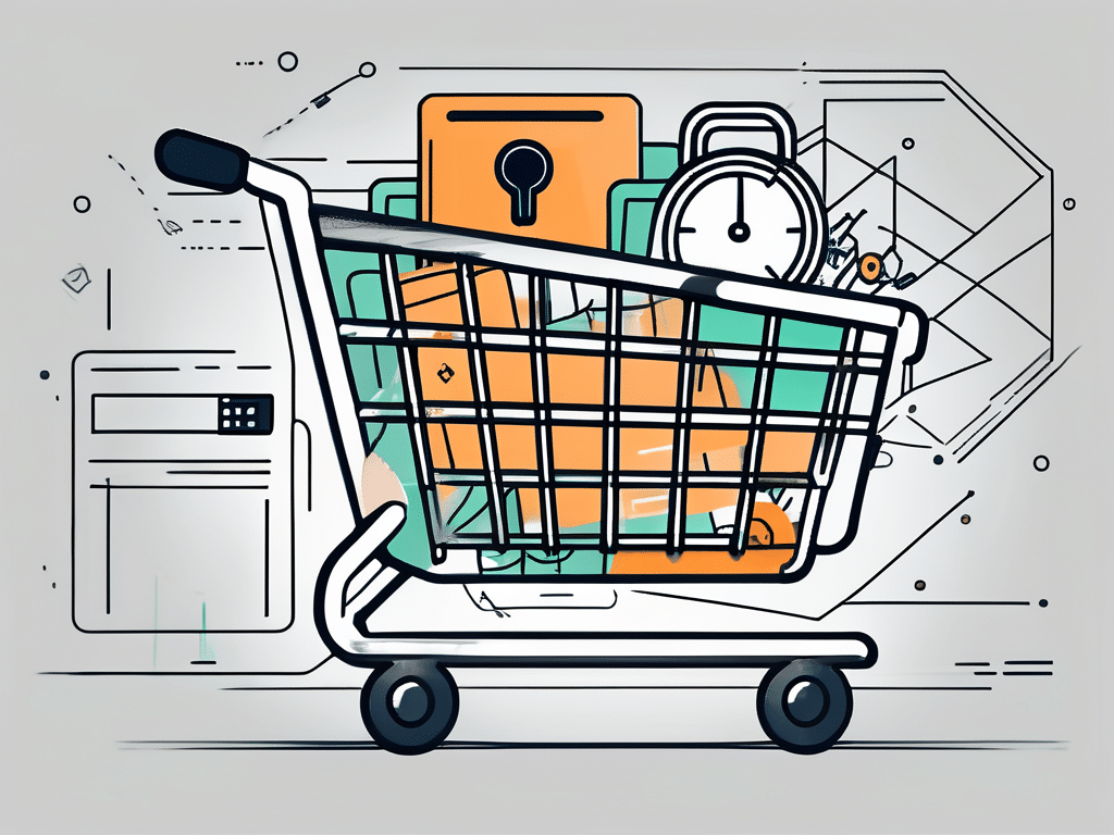 A shopping cart filled with different elements like a secure lock