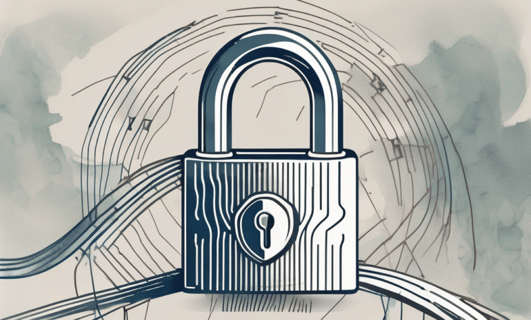 A padlock attached to a stylized