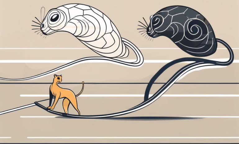A snail and a cheetah on a racetrack
