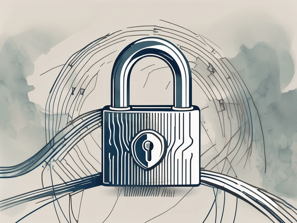 A padlock attached to a stylized
