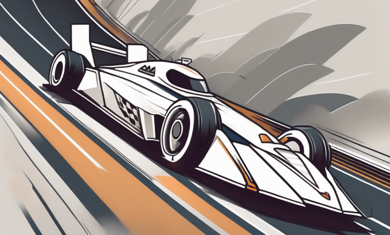 A wordpress logo being propelled forward on a racetrack