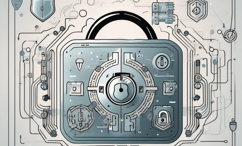 A futuristic digital lock with eight different unique keys