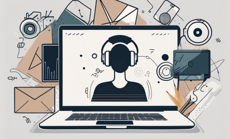 A laptop with an envelope emerging from the screen