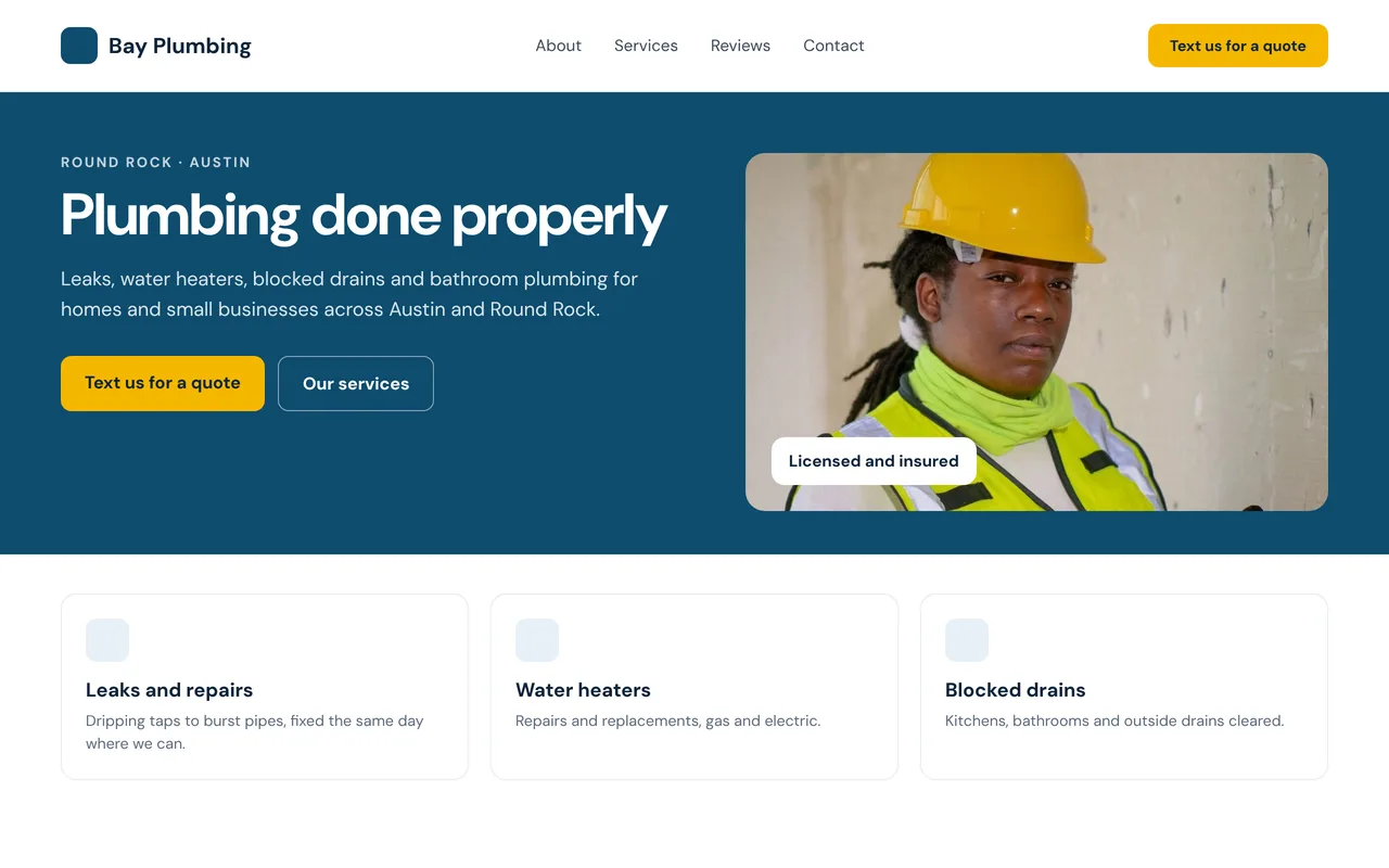 A plumbing business website made with the builder